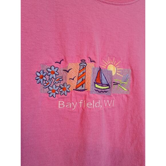 Vintage Women's Bayfield Wisconsin Pink Embroidered  Summer Sz L - Picture 2 of 6